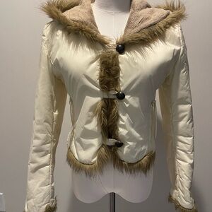 Women's Cream Faux Fur Trim Jacket